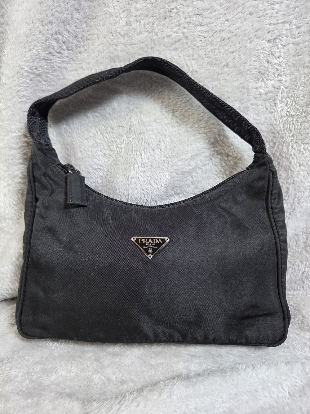 Prada Black Nylon Shoulder Bag with Triangle Logo Plate